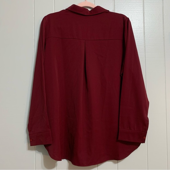 NWT Women’s Whine Red AISEW Button Down Casual V-Neck Longsleeve Collared Blouse - Picture 8 of 8